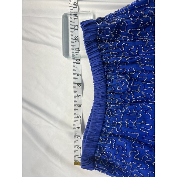 Vintage Elegance by Anuja Blue A Line Sequin and Beaded 100% Silk Skirt M - Picture 9 of 12